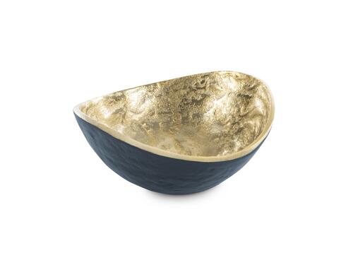 Kovová, metalická misa, oválna 14 x 6 cm, zlatá - modrá